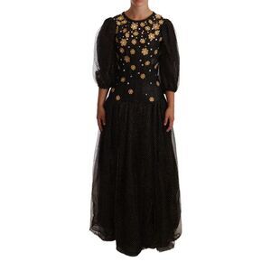 Dolce & Gabbana Black Crystal Floral Maxi Ball Gown Women's Dress